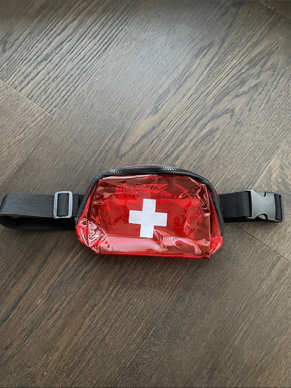 Red Transparent Travel Waist Bag with White Cross, NWOT